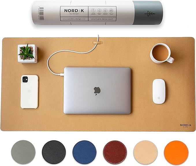 Nordik Leather Desk Mat Cable Organizer (Champagne Beige 35 X 17 inch) Premium Extended Mouse Mat... | Amazon (US)
