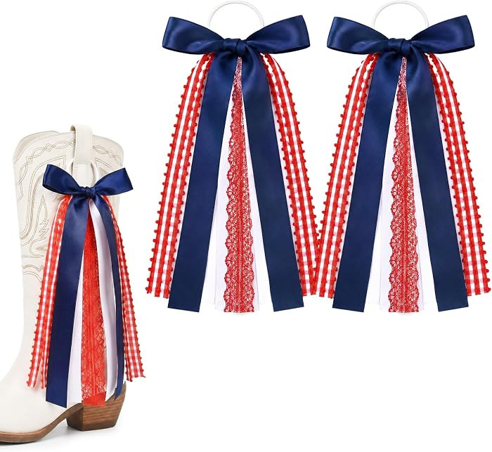 DEEKA 2 Pcs Navy Blue and Red Inspired Boot Bows for Boots Cowgirl Martin Boot College Game Day A... | Amazon (US)