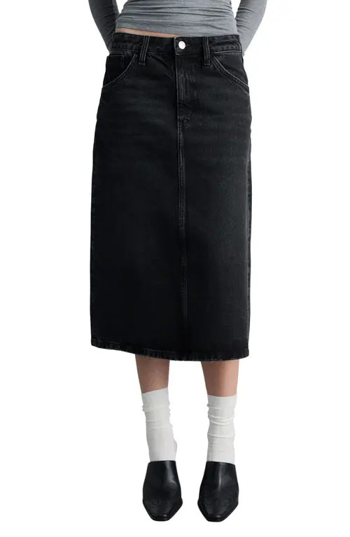 MANGO Denim Midi Skirt in Black Denim at Nordstrom, Size X-Large | Nordstrom