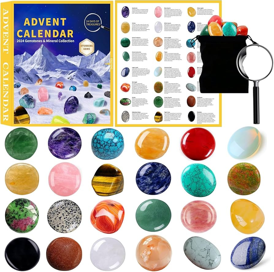 Gemstone Advent Calendar 2024 for Kids with 24 Crystals and Healing Stones to Open Each Day, Rock... | Amazon (US)