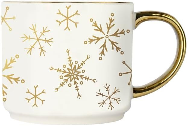Sweet Water Decor Gold Snowflake Coffee Mug, 14oz China Christmas Mug with Gold Handle, Large Hol... | Amazon (US)