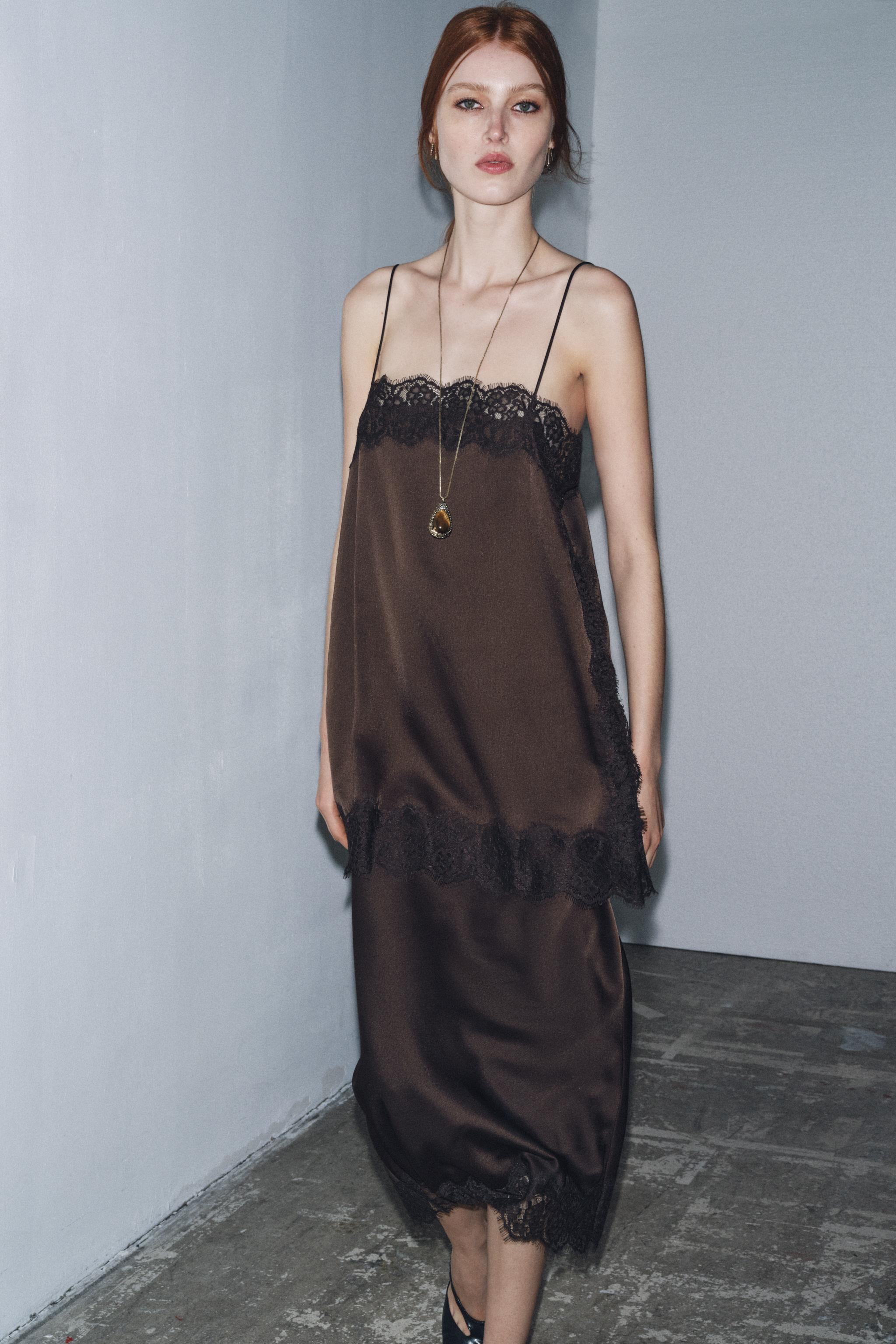 SATIN EFFECT LACE TOP ZW COLLECTION | Zara US