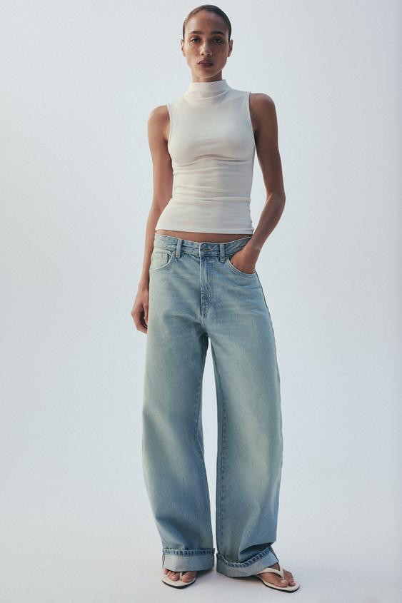 Zara - Trf Mid-Waist Baggy Folded Jeans - Navy Blue - Eu 40 (Au 12) - Woman | Zara AU