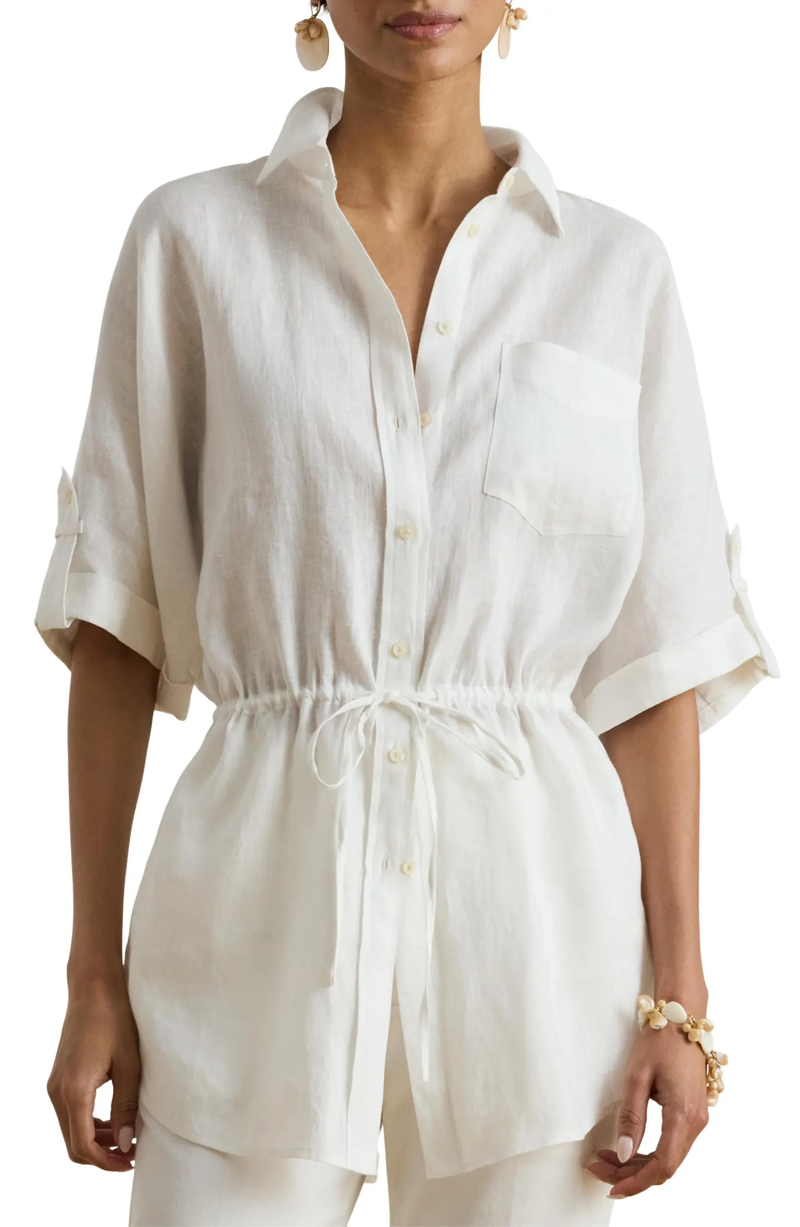 Lauren Ralph Lauren Linen Roll-Tab Sleeve Tunic | Nordstrom | Nordstrom