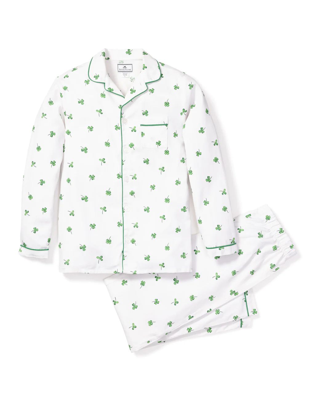 Kid's Twill Pajama Set in Shamrocks | Petite Plume