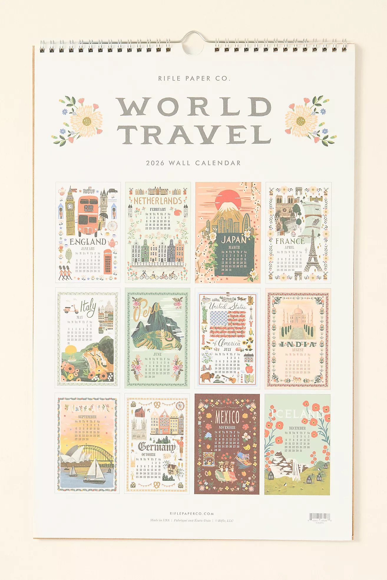 Rifle Paper Co. 2026 World Travel Wall Calendar | Anthropologie (US)