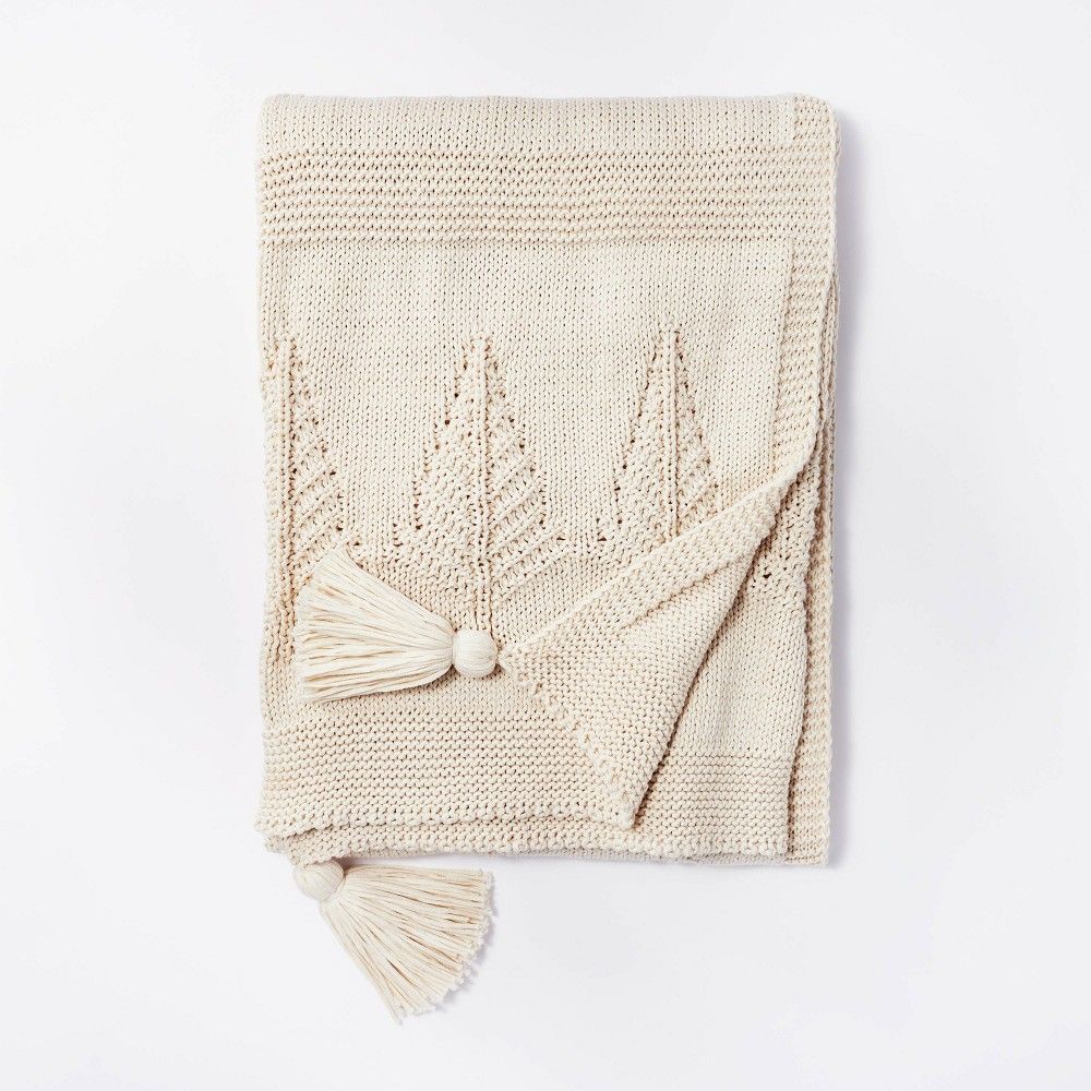 Knitted Tree Christmas Throw Blanket Cream - Threshold designed with Studio McGee | Target
