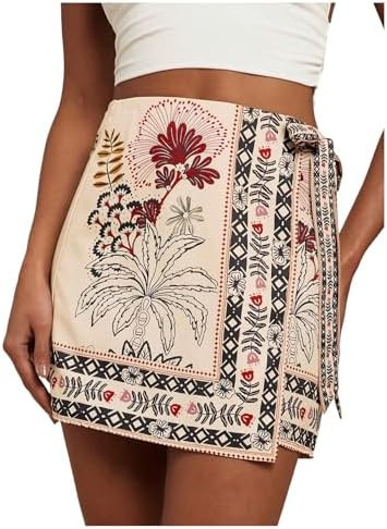 MAKEMECHIC Women's Boho Wrap Skirt Skort Summer Vacation Short Mini Skirts | Amazon (US)