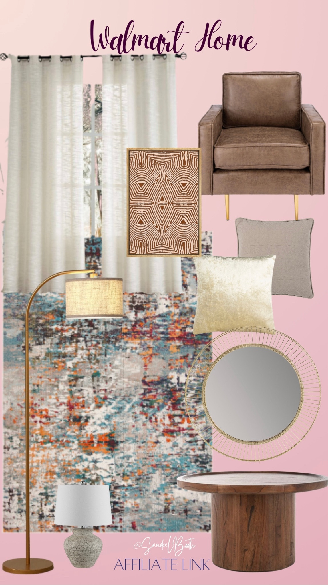 West Elm on a Walmart budget 🧡🤎Coffee Table, 6x9 rug, round mirror,
Floor lamp, round mirror, wall art, table lamp, linen like curtains, throw pillow covers. 

#LTKhome #LTKfindsunder50 #LTKsalealert