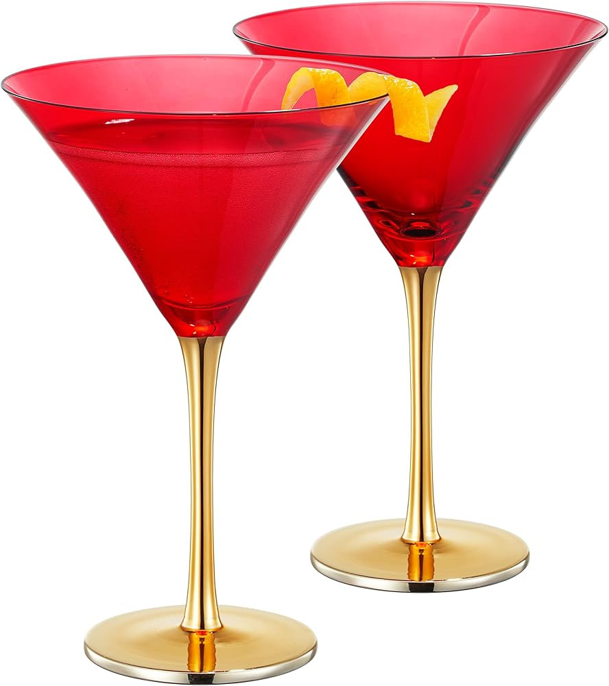Khen Red Colored Martini Art Deco Glasses, Gold | Set of 2 | Festive, Celebration, Wedding & Holi... | Amazon (US)