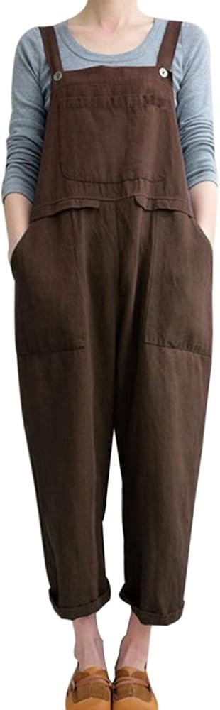 Gihuo Women's Fashion Baggy Loose Linen Overalls Jumpsuit | Amazon (US)