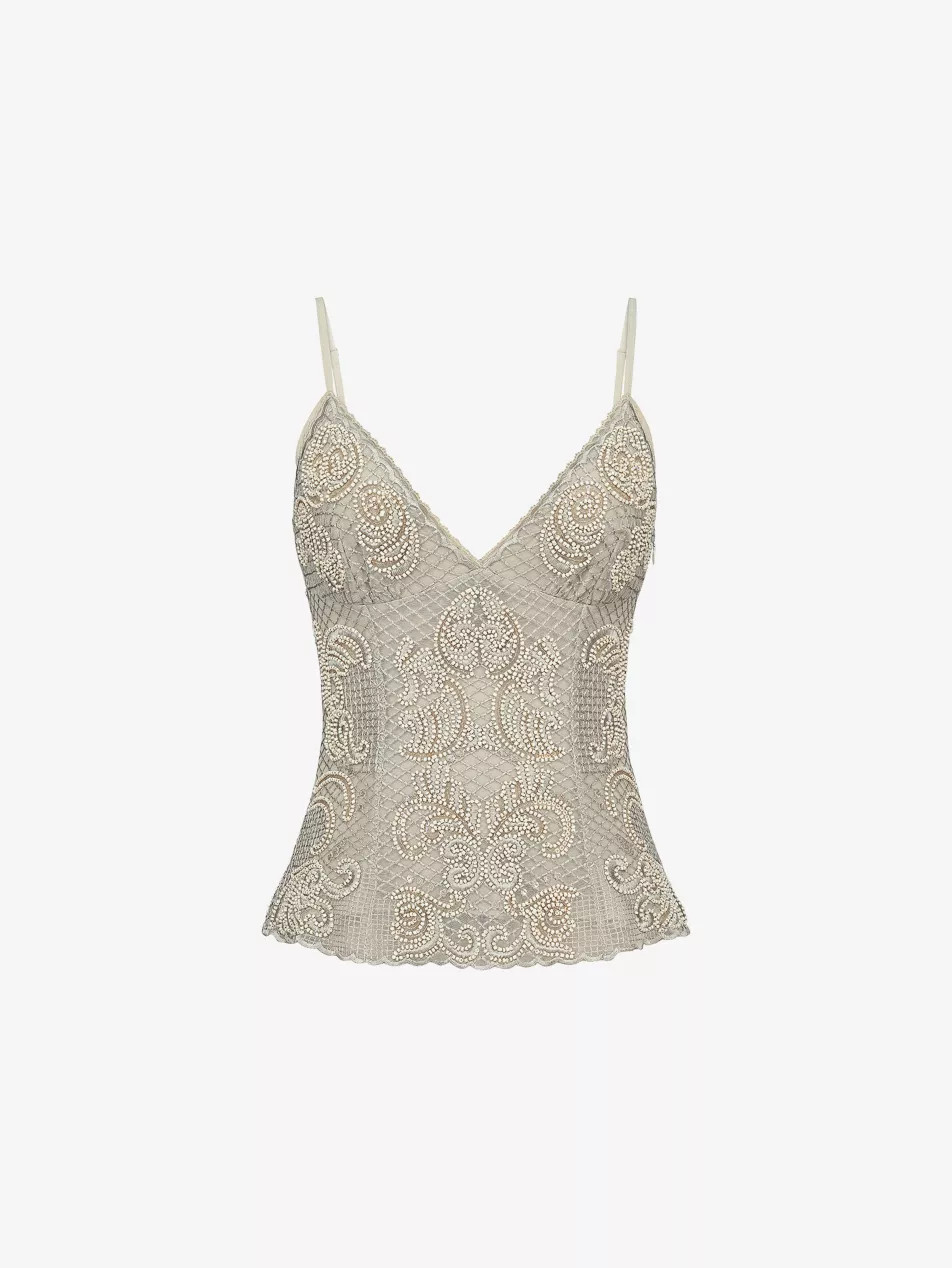 Catarina Bead-Embellished Mesh Top | Selfridges