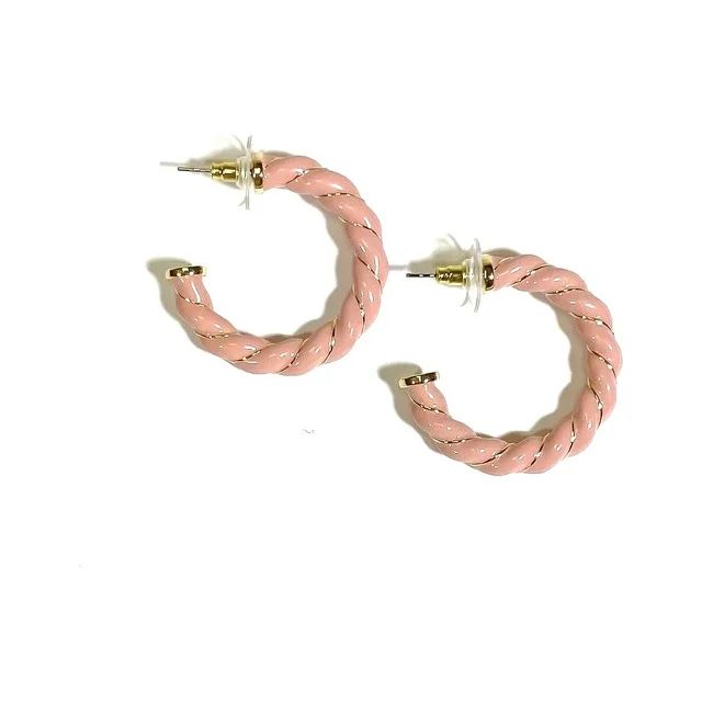 Time and Tru Women's Gold Tone and Pink Enamel Twisted Hoop Earring, 1 Pair | Walmart (US)