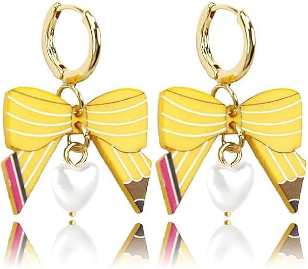 coadipress Pencil Shaped Bow Earrings for Women Colorful Heart Bow Pencil Earrings for Teachers G... | Amazon (US)