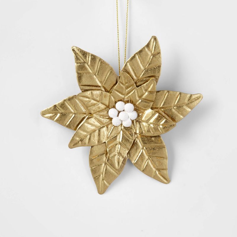 Metal Poinsettia with White Berries Christmas Tree Ornament Gold - Wondershop™ | Target