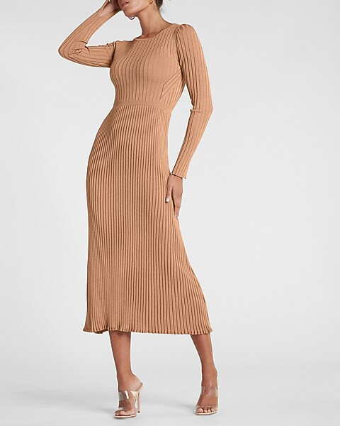 Ribbed Crew Neck Maxi Sweater Dress | Express