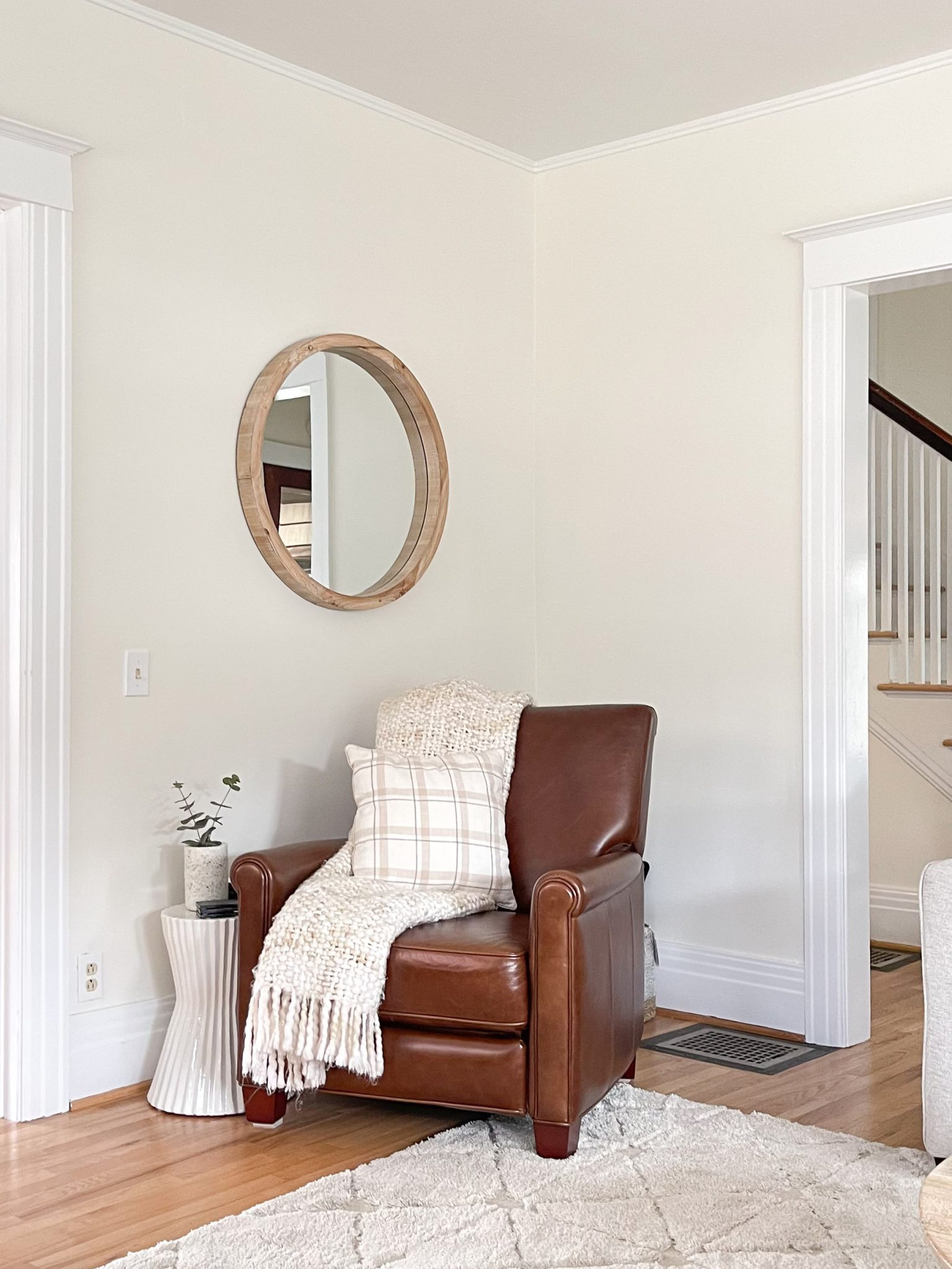 Bright comfy corner of the living room
Recliner 
Small space living room
Grey sectional decor
Neutral modern transitional attainable
Pottery Barn
Leather

#LTKhome