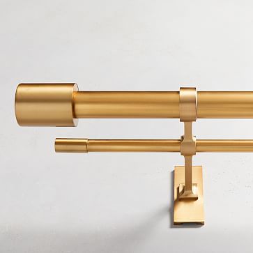 Oversized Adjustable Double Curtain Rod w/ Cylinder Finials - Antique Brass | West Elm (US)