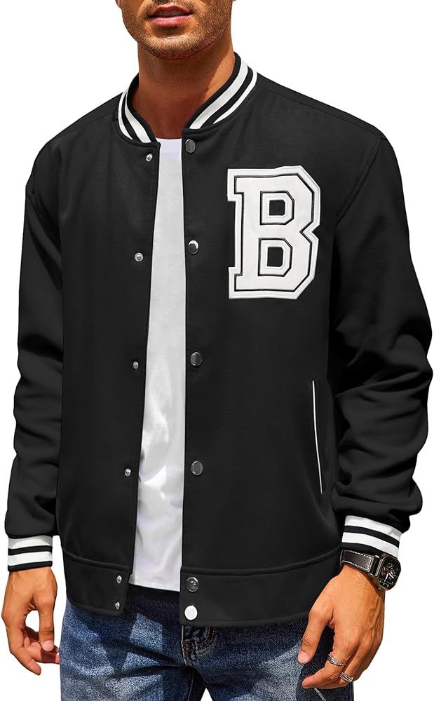COOFANDY Men's Varsity Jackets Wool Blend Letterman Baseball Lightweight Bomber Jacket | Amazon (US)
