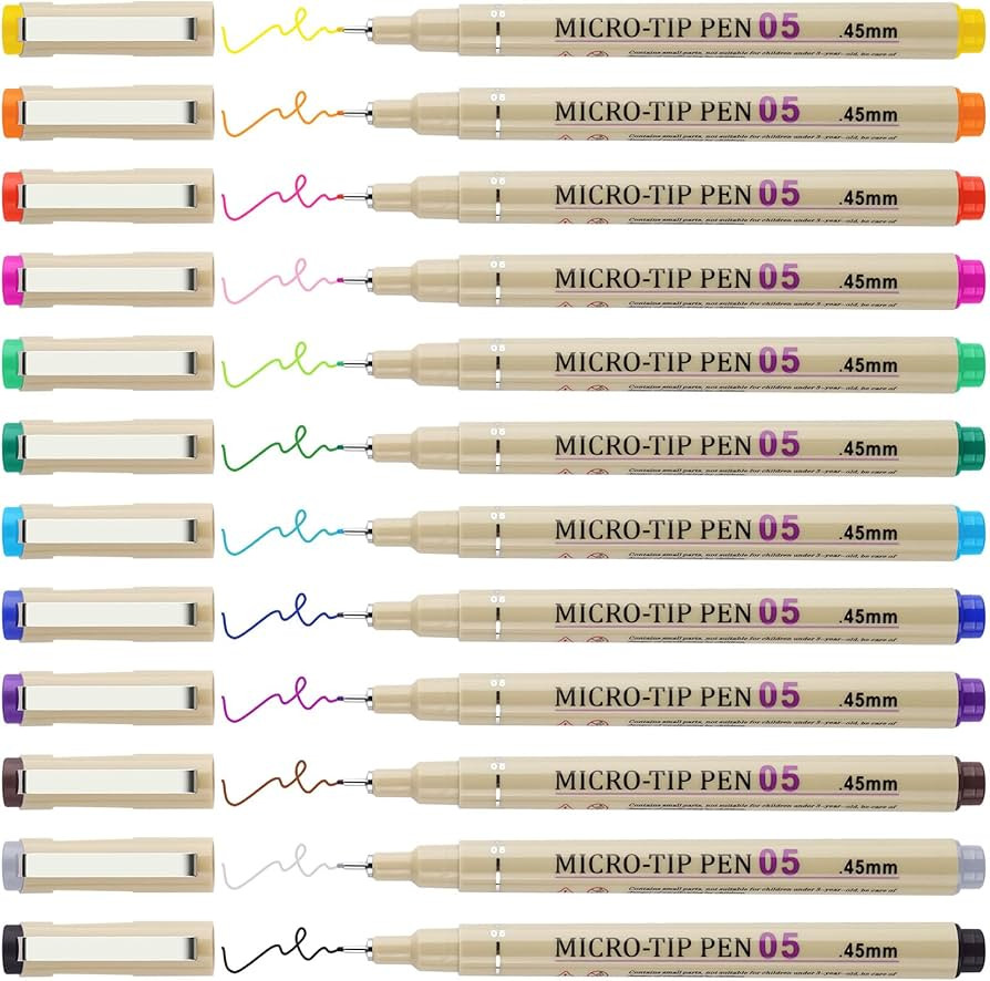 [12 Colors] 05 Micro, Fineliner Pen Set Ink, Fine Point Pen,Multi-liner, Sketching, Anime,Artist ... | Amazon (US)