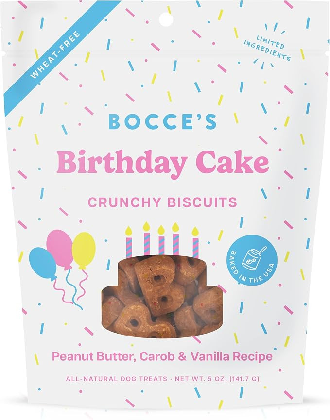 Bocce's Bakery Birthday Cake Flavor Crunchy Biscuits Dog Treats, 5 oz | Amazon (US)