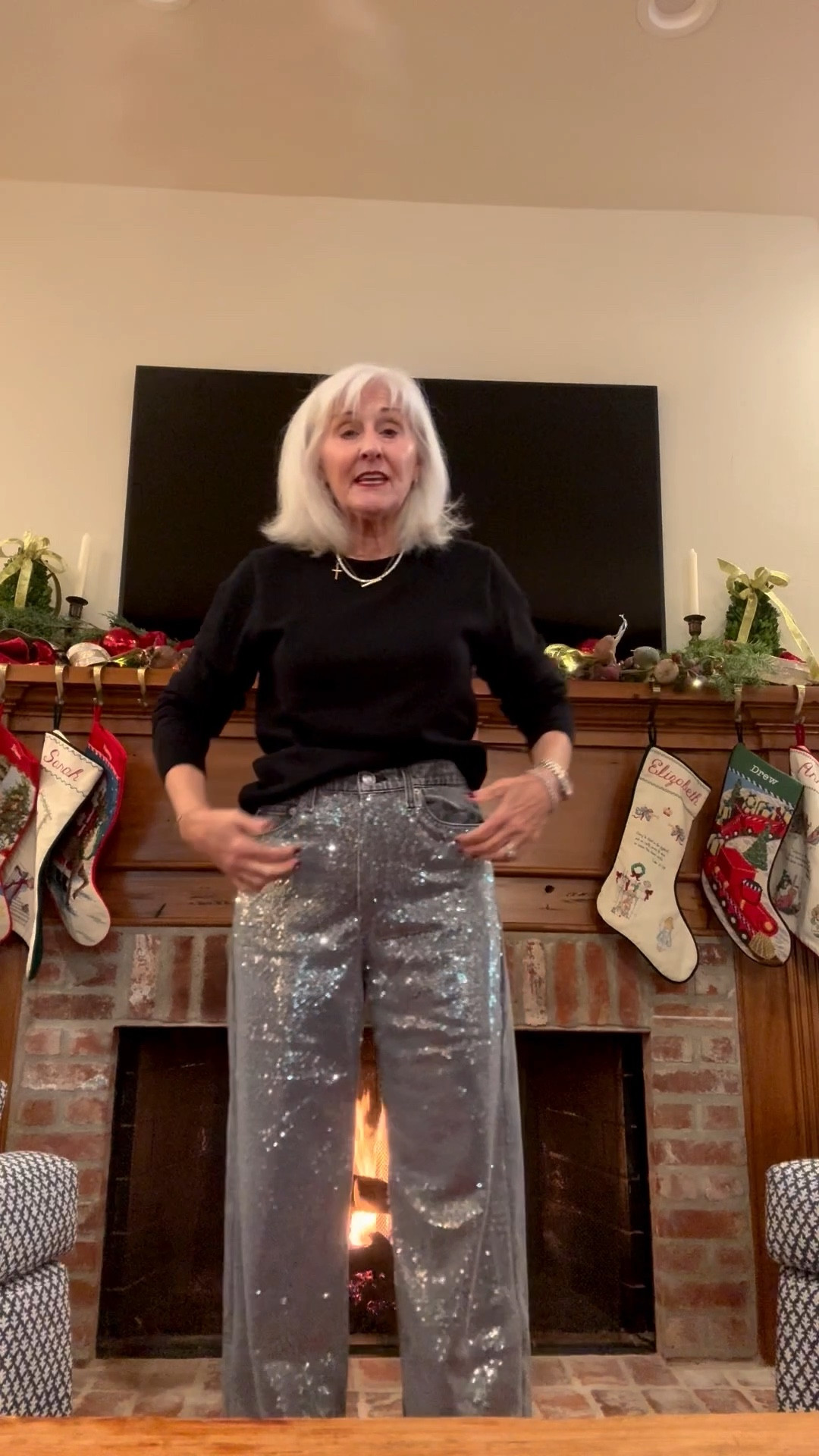 Getting ready for our family Christmas party. These Rag n’ Bone pants are the cutest things I’ve ever seen! Size down or regular. Don’t size up!

#LTKOver40 #LTKFindsUnder50 #LTKHoliday