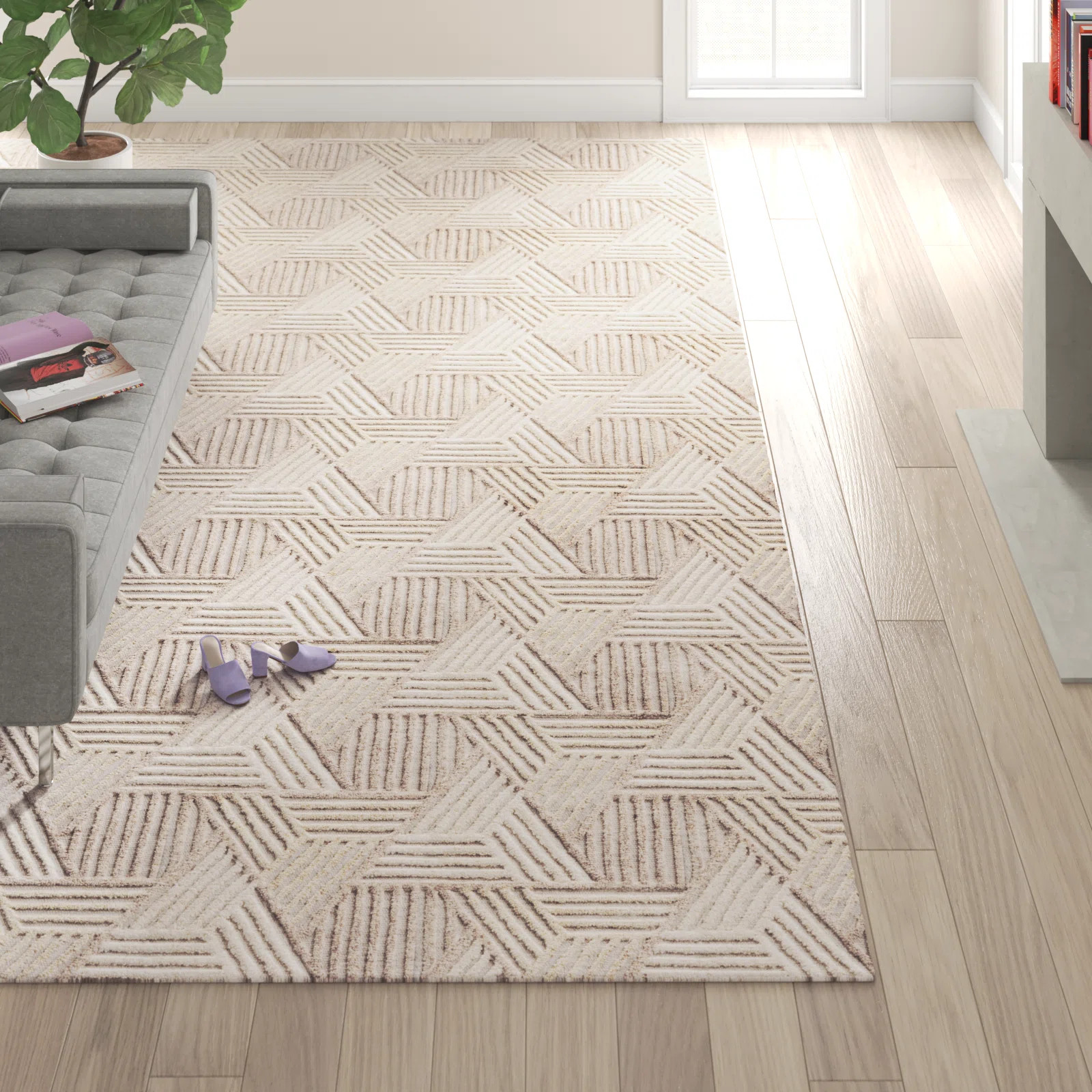 Wade Logan® Lashawndra Geometric Hand Tufted Wool Oatmeal/Ivory Area Rug & Reviews | Wayfair | Wayfair North America