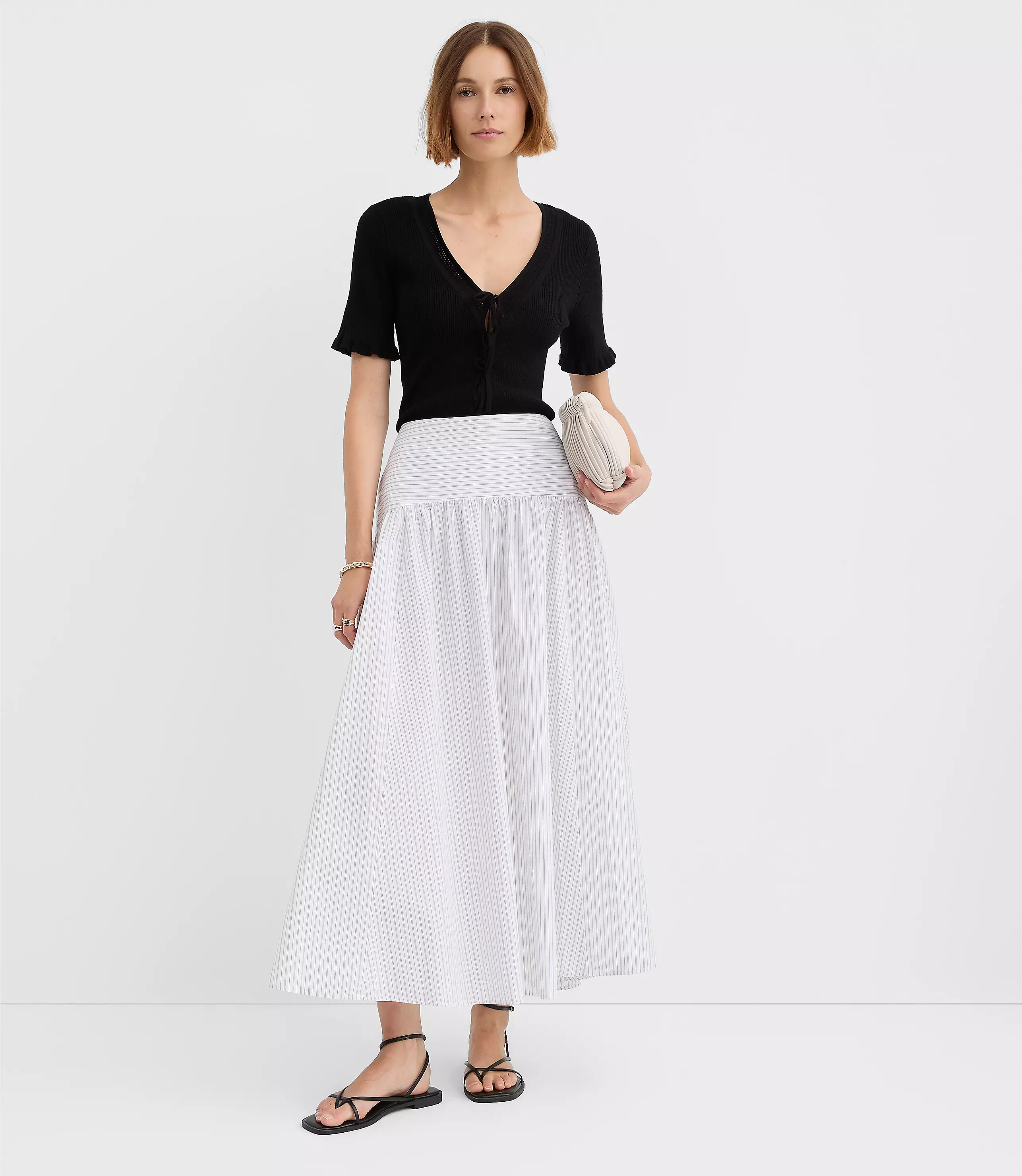 Petite Striped Yoke Poplin Maxi Skirt | LOFT