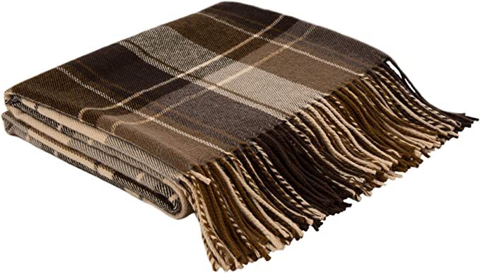 Glitzhome Throw Blanket for Couch Soft Khaki Tartan Throw Blanket for Bed Throw Blanket with Tass... | Amazon (US)