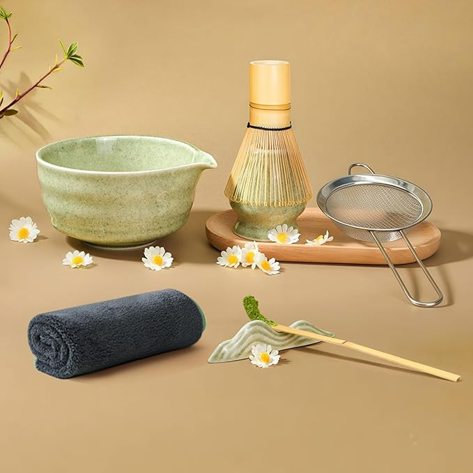 Matcha Whisk Set, 7 Pcs Ceramic Matcha Set, Matcha Kit with Bowl, Bamboo Whisk, Scoop, Sifter, Ho... | Amazon (US)