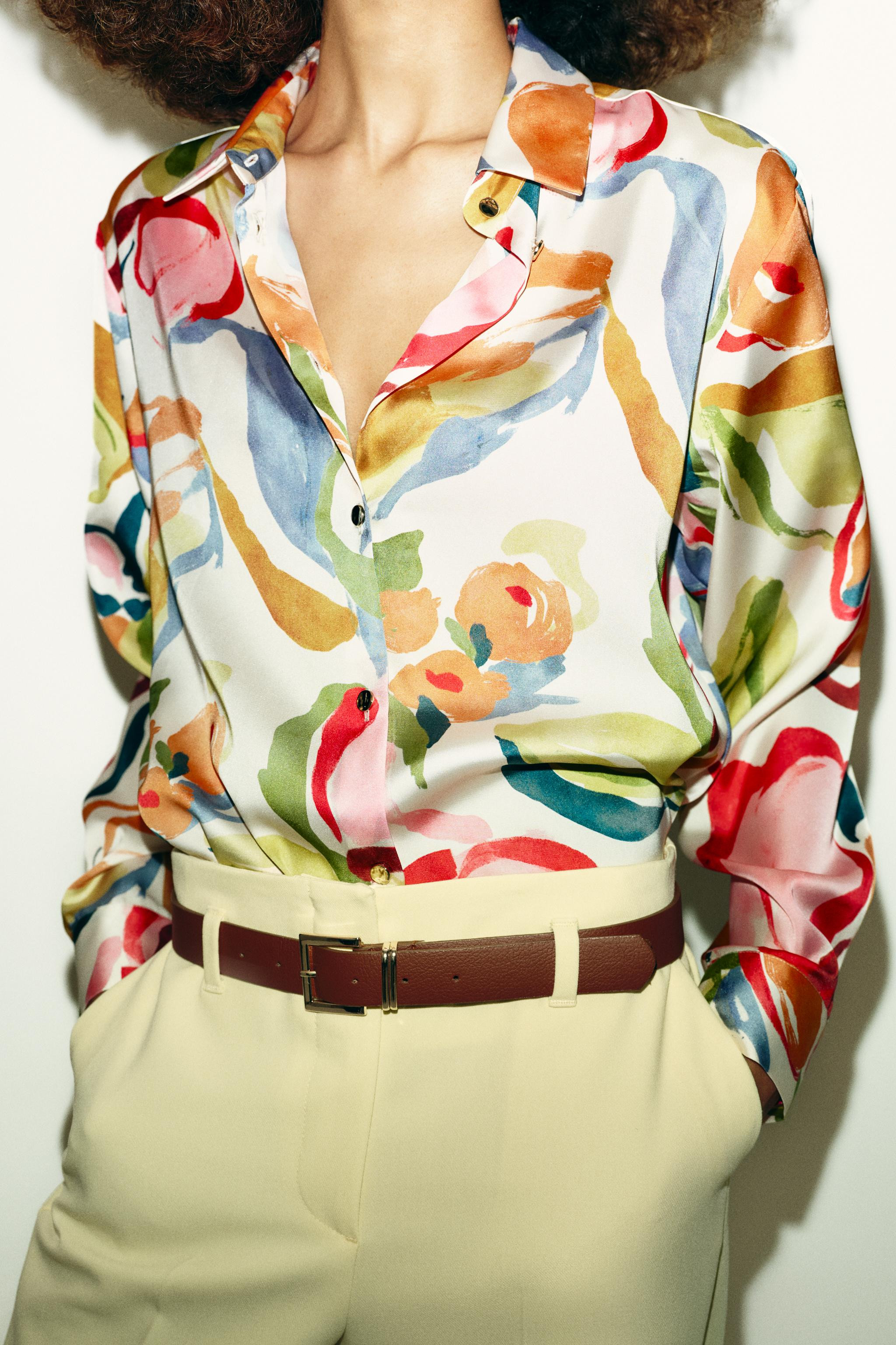 FLORAL PRINT SATIN EFFECT SHIRT | Zara US