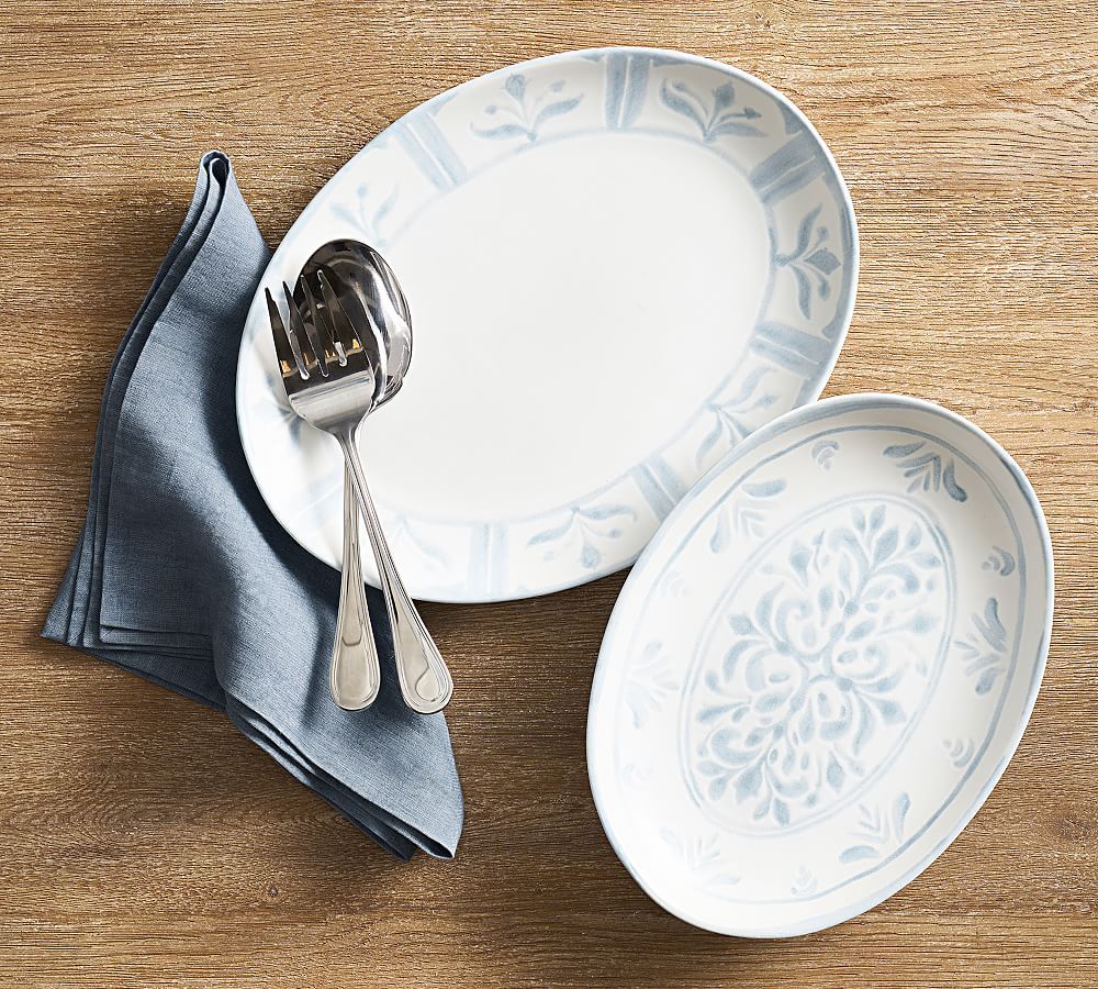 Chambray Tile Stoneware Serving Platters | Pottery Barn (US)
