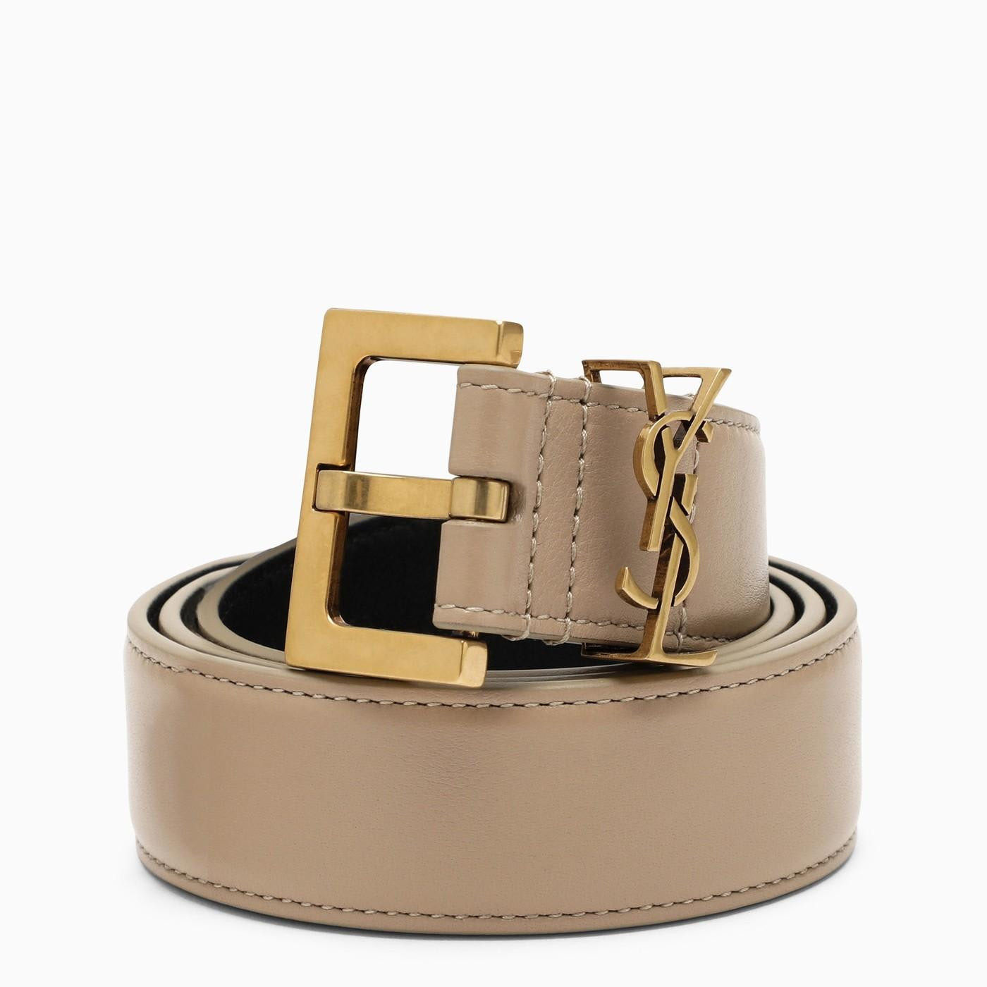 Saint Laurent Monogram Dark Beige Belt 3 Cm | Italist.com US