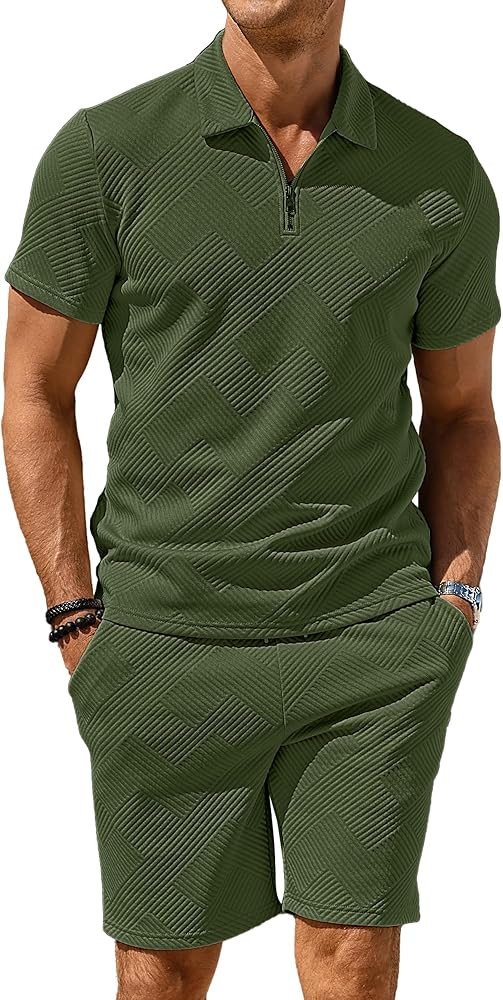 Men's 2 Piece Outfits Sets Polo Shirt and Shorts Summer Fashion Casual Short Sleeve Polo Tracksui... | Amazon (US)