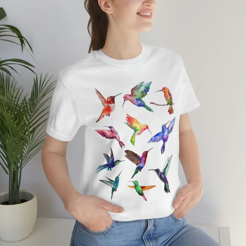 Beautiful Birds Tshirt Hummingbird Tshirt Colorful Digital Watercolor Bird Lover Bird Watcher Nat... | Etsy (Global)