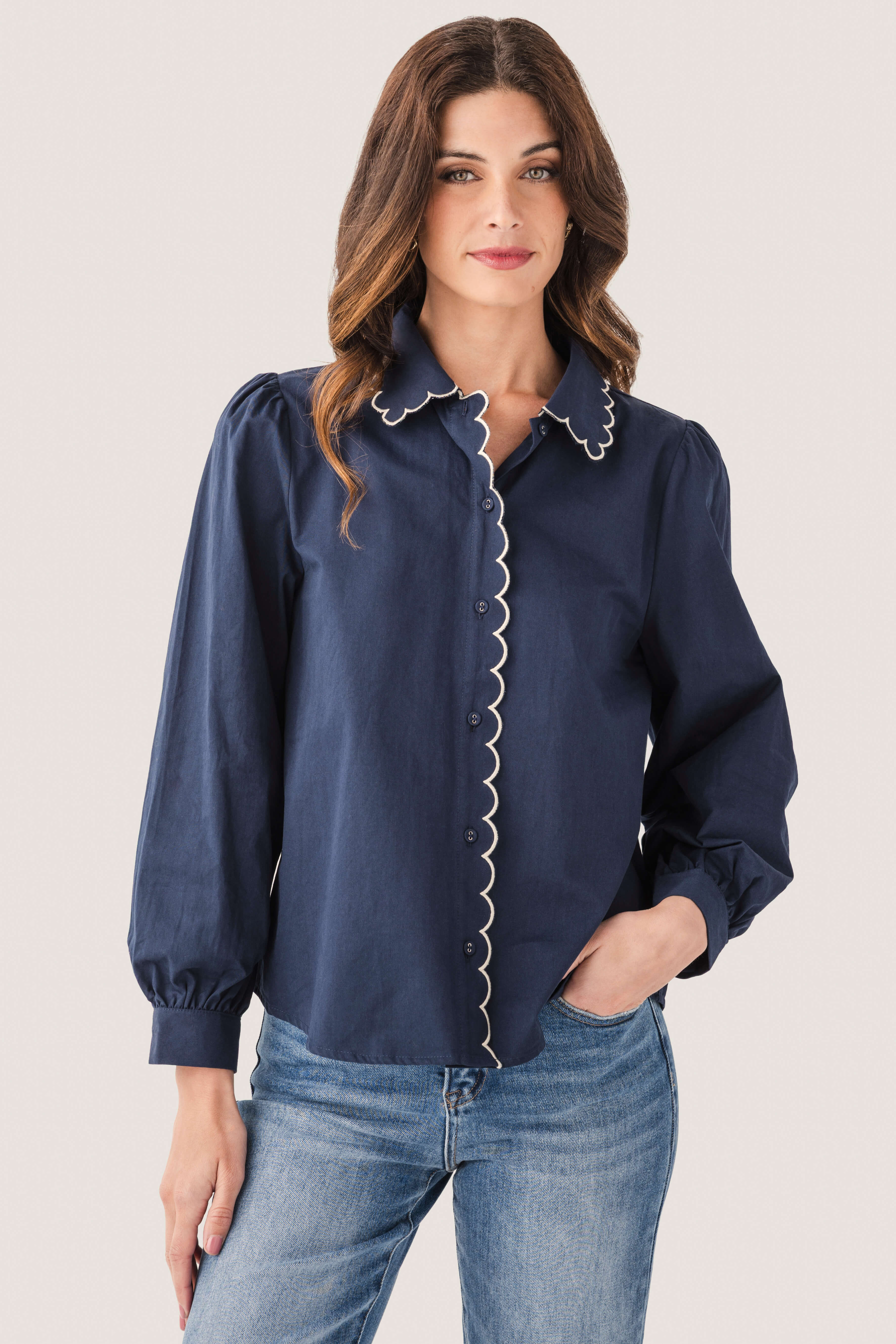 Jodifl Scallop Edge Button Down Top | Social Threads