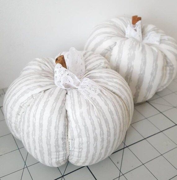 One medium fabric pumpkin. Grey and white stripe. Autumnal | Etsy | Etsy (US)