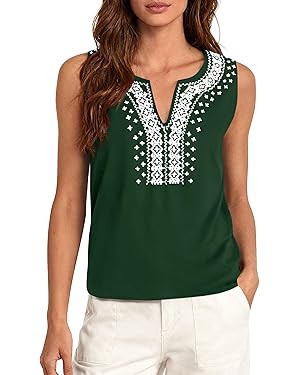 PRETTYGARDEN Womens Tank Tops 2026 Summer Causal V Neck Sleeveless Shirts Floral Print Embroidere... | Amazon (US)