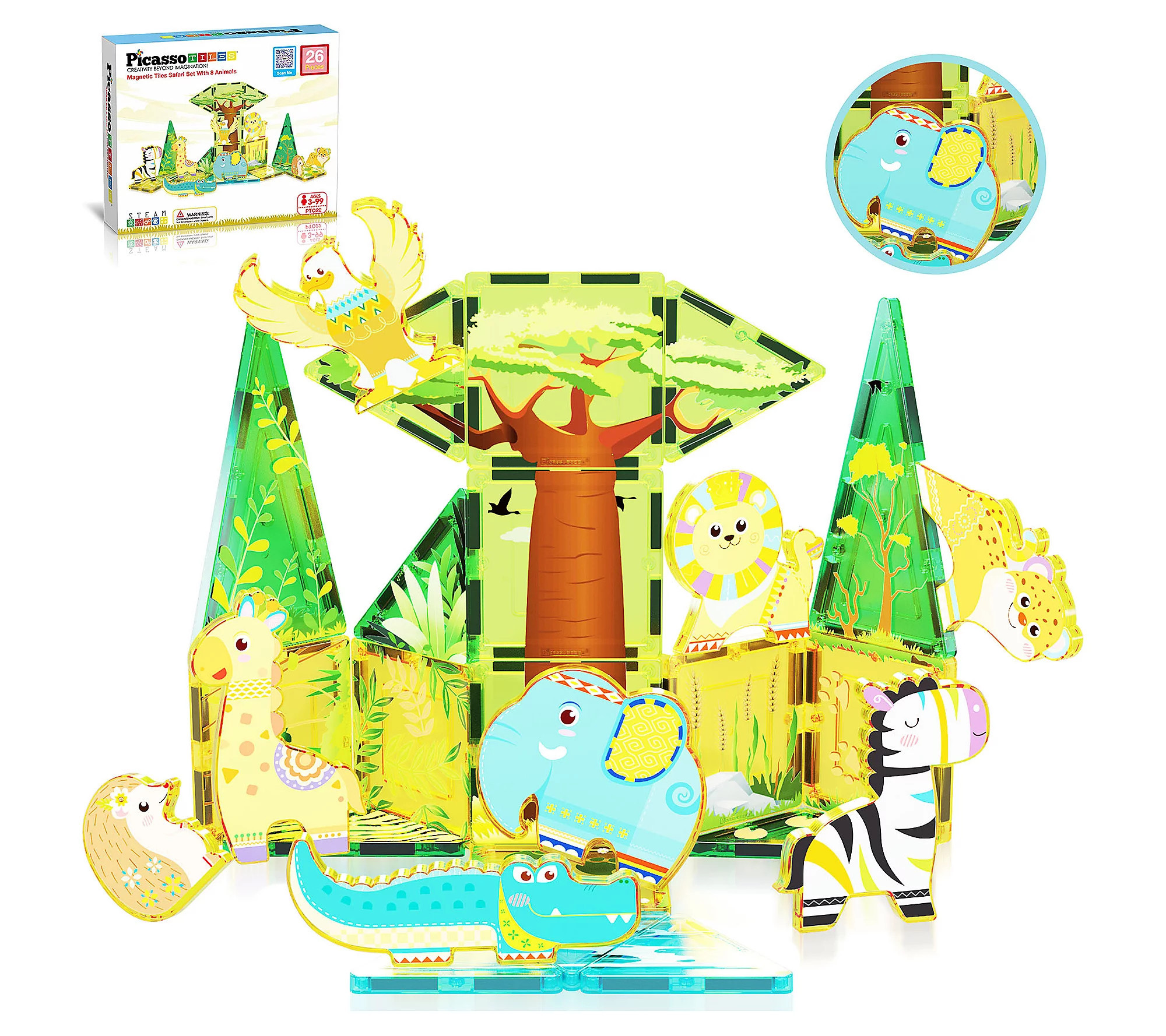 PicassoTiles 26 Pcs Safari Explorer Magnetic Ti le Building Set | QVC