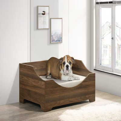 SEVOBAL Brown Wood Finish 36" Wide Modern Comfy Pet Bed with Cushion,Brown(24"*36"*16") | Target