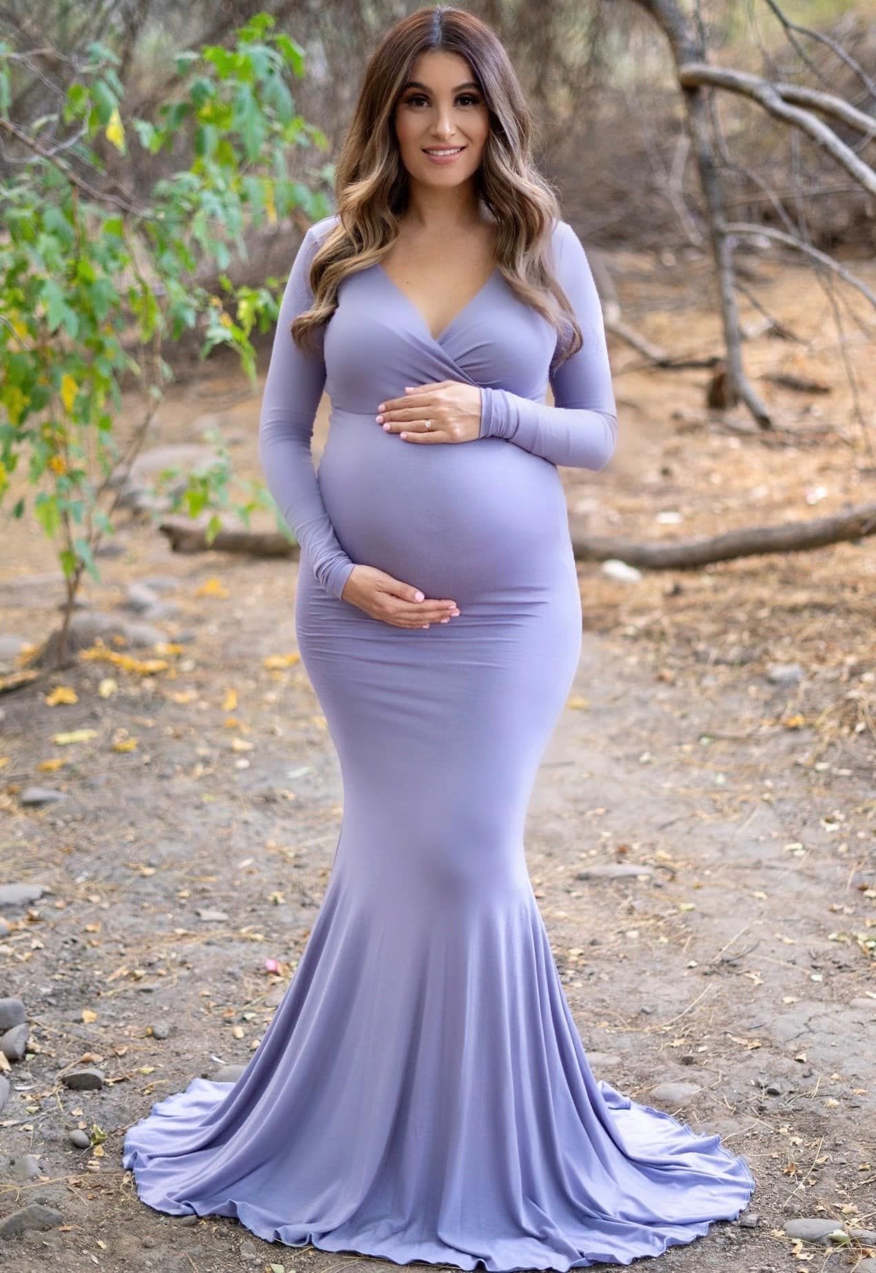 Maternity Flare Gown with Long Sleeves - Sexy Mama Maternity | Sexy Mama Maternity