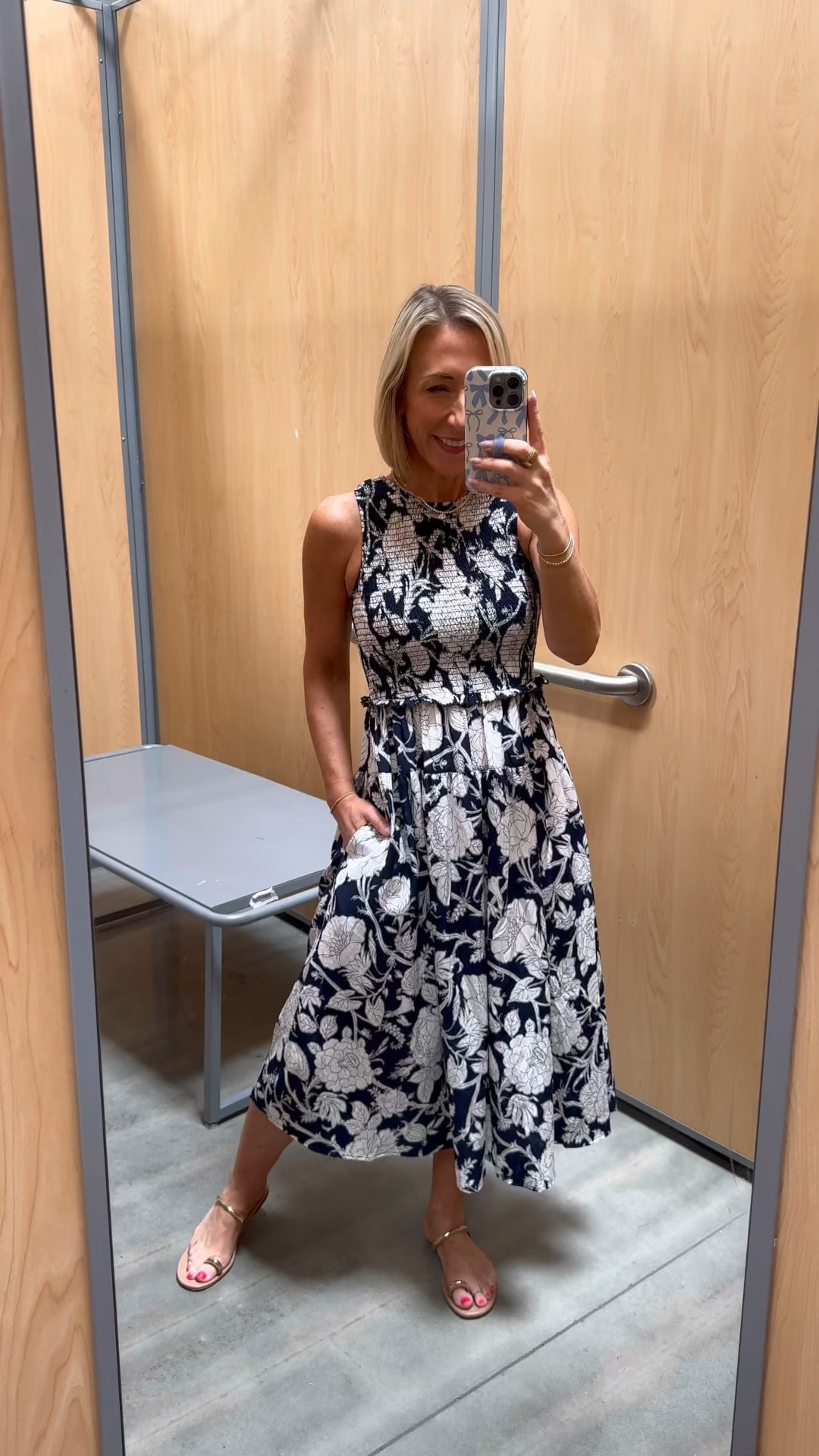 Walmart - in store try-on. Sleeveless Smocked Midi Dress - size XS. $24.98. 5 colors. 

#LTKSeasonal#LTKOver40 

 