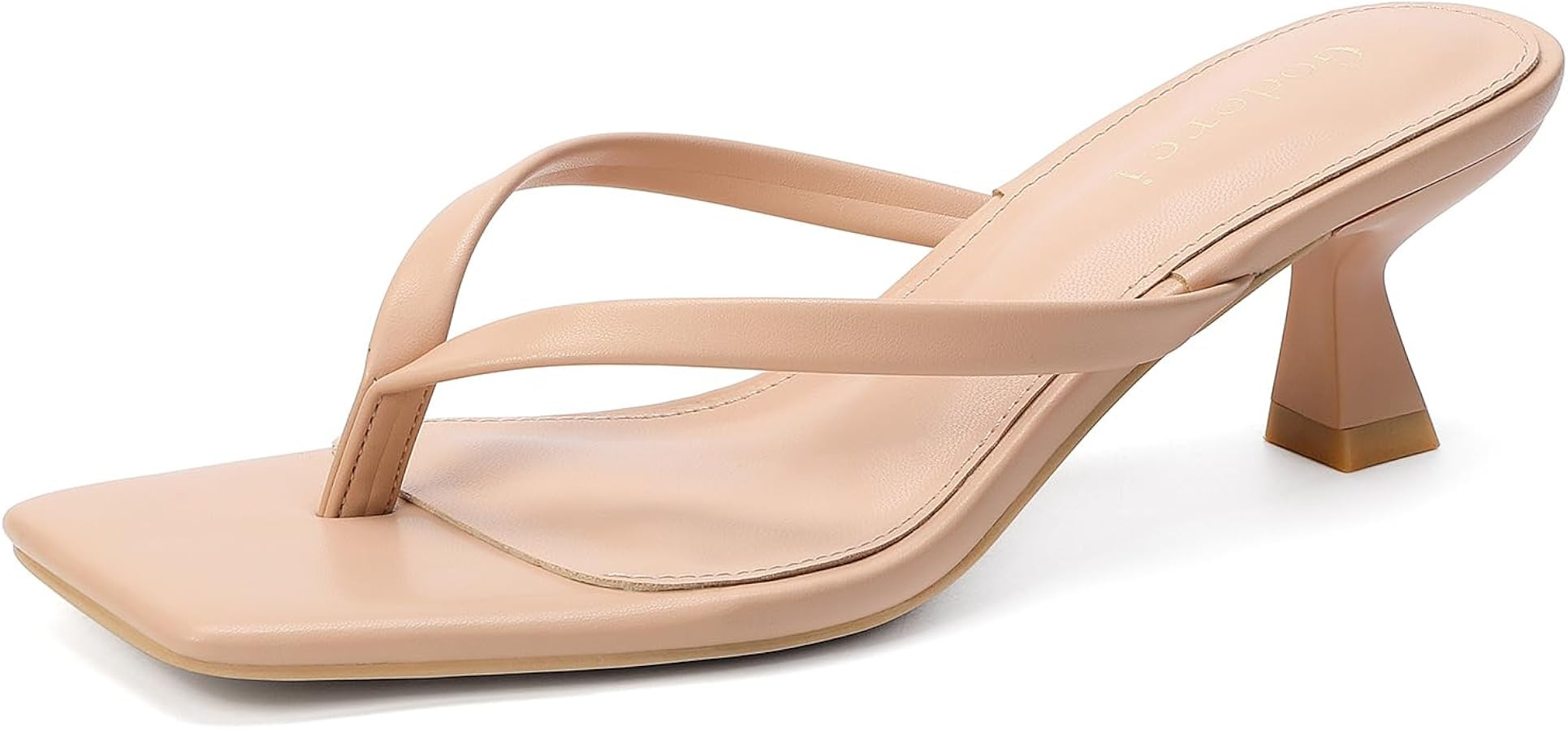 Goderci Kitten Flip Flop Thong Low Heels for Women Square Open Toe Slip On Heeled Sandals | Amazon (US)