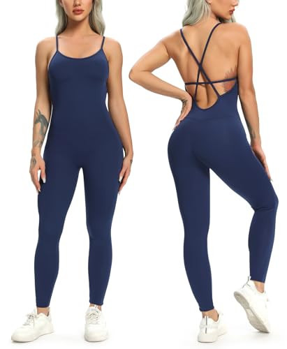KIWI RATA Womens Sexy Bodycon Backless Jumpsuit Workout One-Piece Cacual Sculpted Bodysuit Sport Romper | Amazon (US)