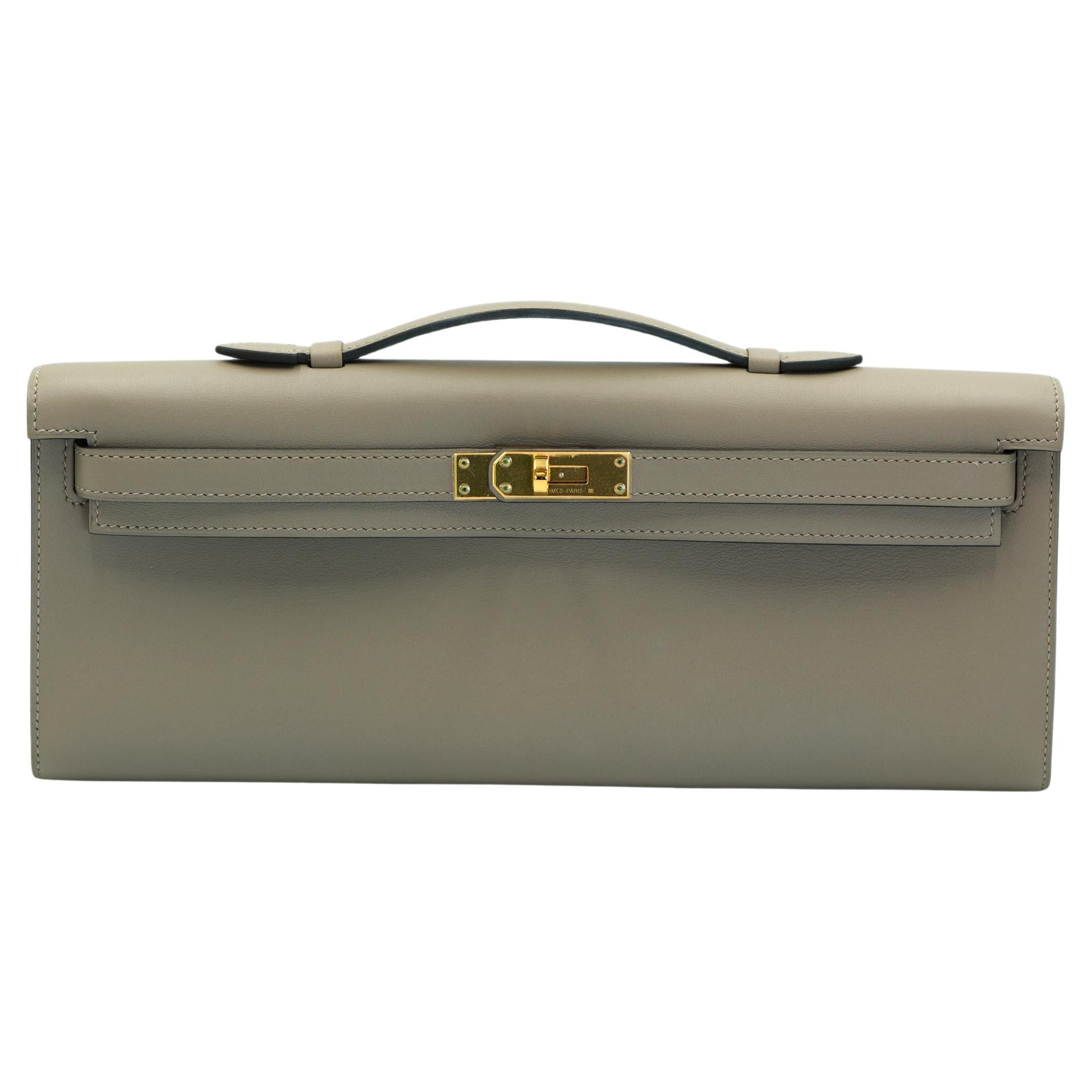 Hermes Kelly Cut Gris Asphalt Swift with Gold Hardware | 1stDibs