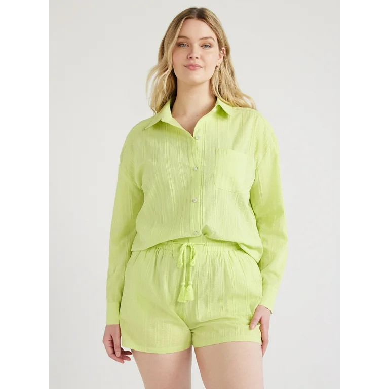 Time and Tru Women's and Women's Plus Cotton Button Front Coverup Shirt, Sizes XS-3X | Walmart (US)