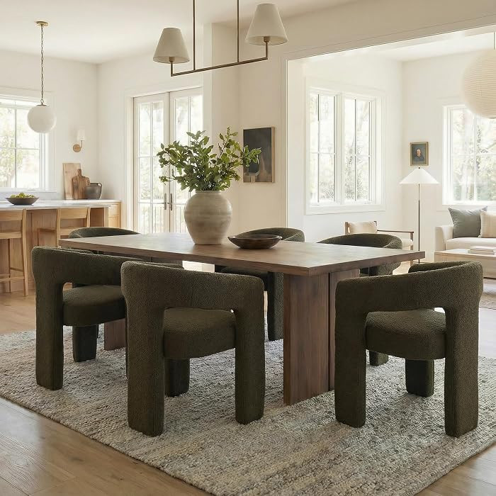Green Sherpa Dining Chairs Set of 6, Modern Barrel Dining Room Chairs Upholstered Faux Fur Accent... | Amazon (US)
