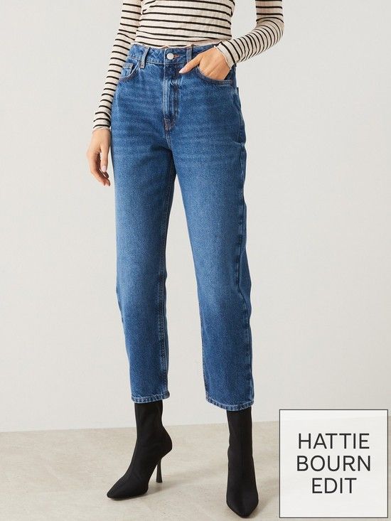 X Hattie Bourn High Waist Mom Jeans - Dark Blue Wash | Very (UK)