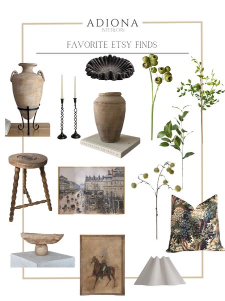 Favorite Etsy finds 

Vintage vase, decorative pillow, faux stems, taper candle holder, catchall, vintage art, digital art print 

#LTKSeasonal #LTKMostLoved #LTKhome