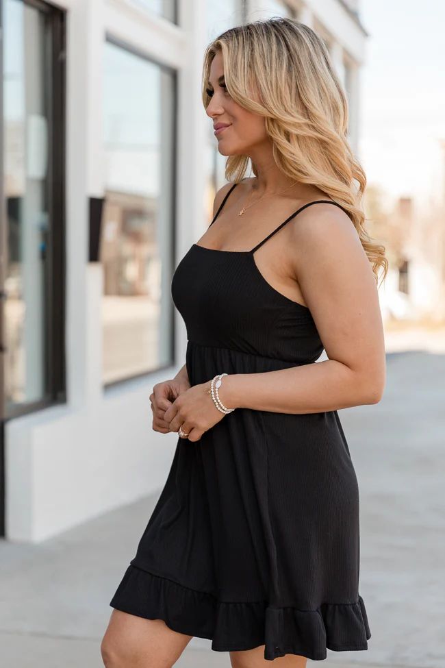 Simple Moments Black Knit Dress With Ruffle Hem SALE | Pink Lily
